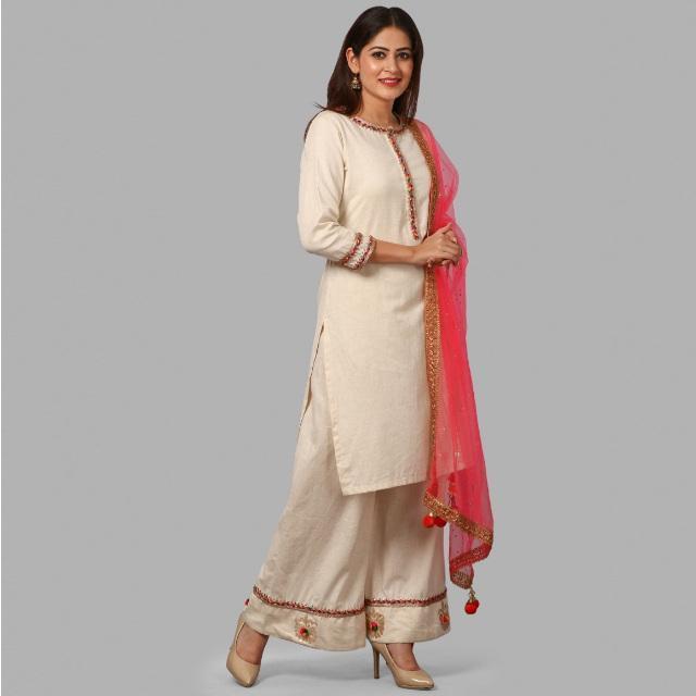 anokherang Dupattas Hot Carrot Pink Mirror and Stone Net Dupatta