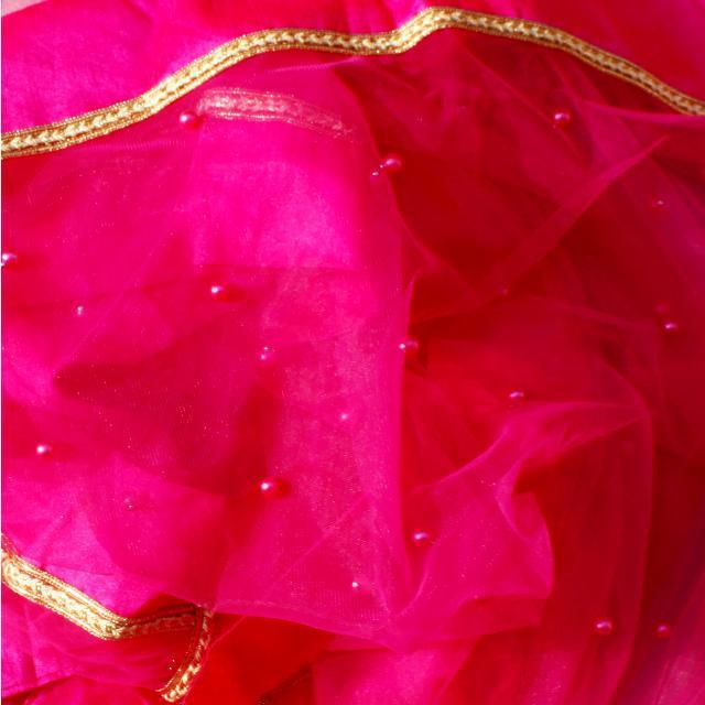 anokherang Dupattas Hot Pink Pearls Net Dupatta