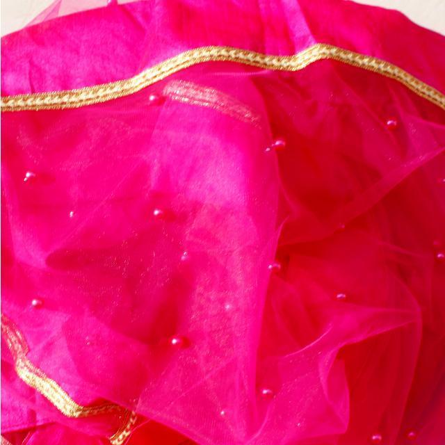anokherang Dupattas Hot Pink Pearls Net Dupatta