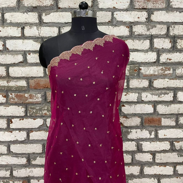 anokherang Dupattas Hot Pink Zari Organza Dupatta