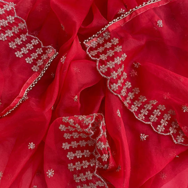 anokherang Dupattas Hot Red Zari Organza Dupatta