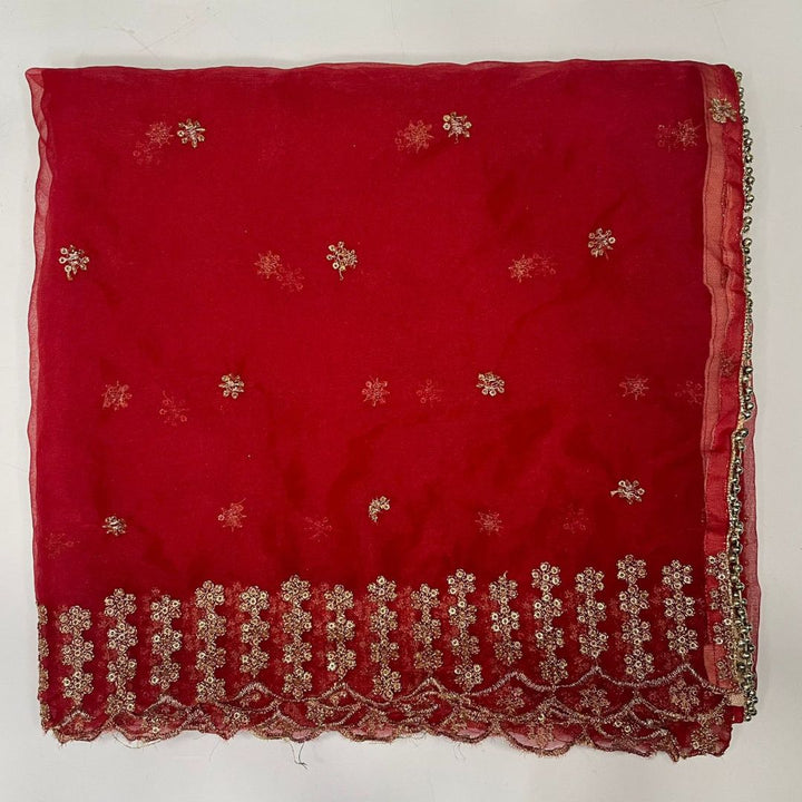anokherang Dupattas Hot Red Zari Organza Dupatta