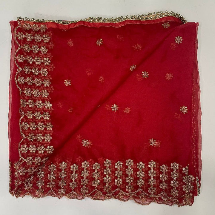 anokherang Dupattas Hot Red Zari Organza Dupatta