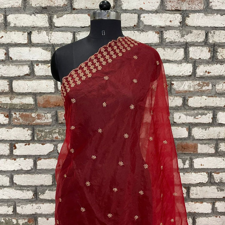 anokherang Dupattas Hot Red Zari Organza Dupatta