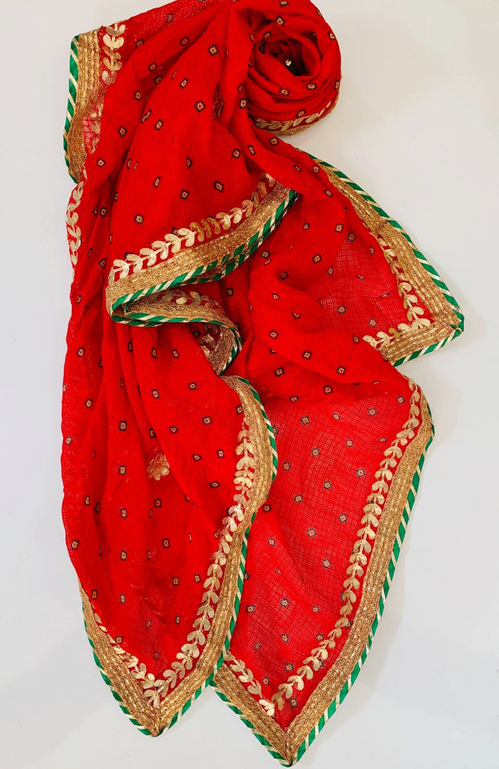 anokherang Dupattas Imperial Red Gotta Patti Bandhej Dupatta
