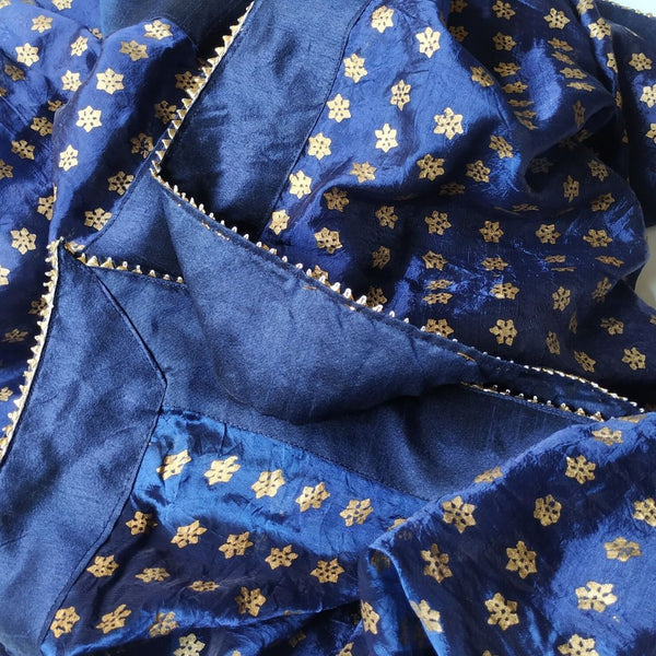 Indigo Blue Khari Printed Silk Dupatta
