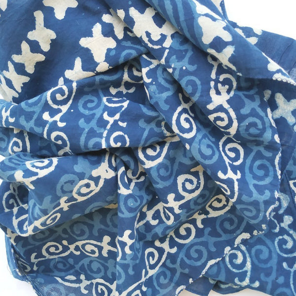 anokherang Dupattas Indigo Floral Wave HandCrafted Stole