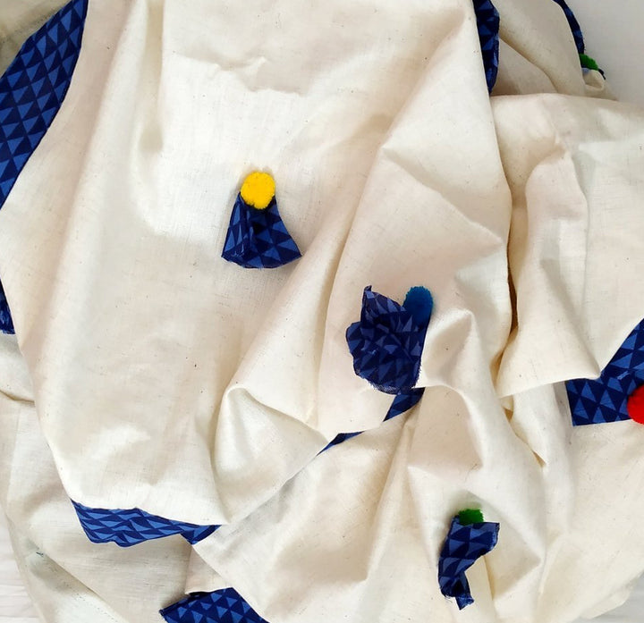 anokherang Dupattas Indigo Patterned Pom-Pom Dupatta