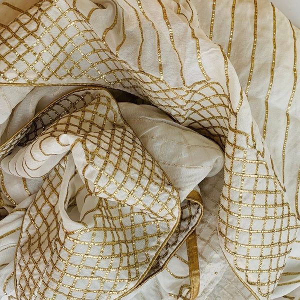 anokherang Dupattas Ivory White Gold Gota Chiffon Dupatta