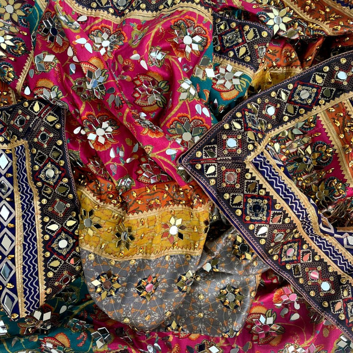 anokherang Dupattas Jugni Multicolor Mirror Stone Dupatta