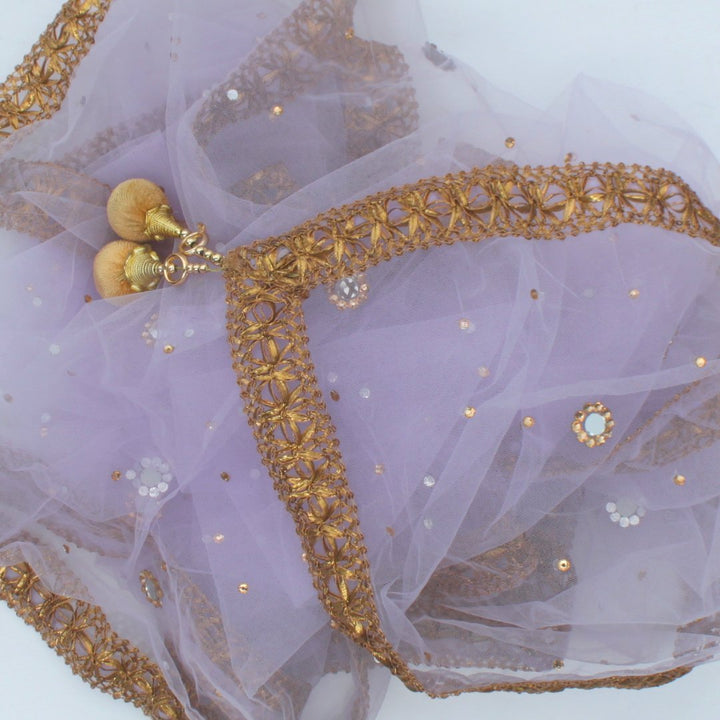 anokherang Dupattas Lavender Net Gold and Mirror Dupatta