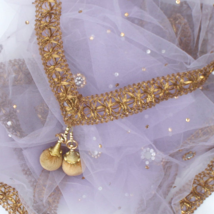 anokherang Dupattas Lavender Net Gold and Mirror Dupatta