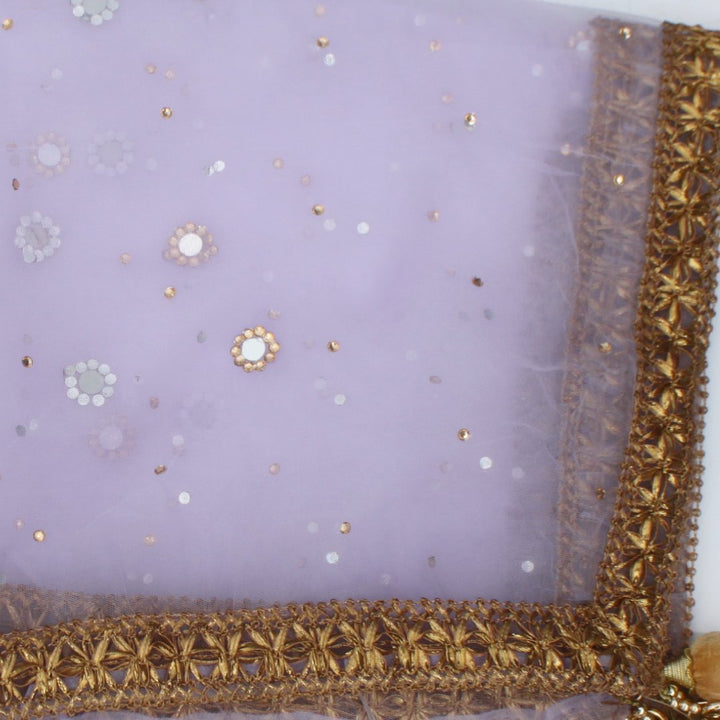 anokherang Dupattas Lavender Net Gold and Mirror Dupatta