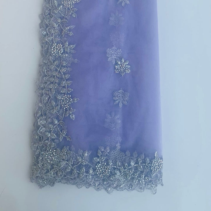 anokherang Dupattas Lavender Zari & Pearl Embroidered Net Dupatta