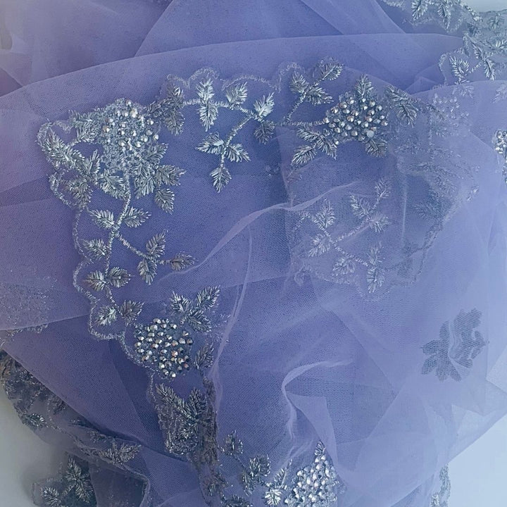 anokherang Dupattas Lavender Zari & Pearl Embroidered Net Dupatta