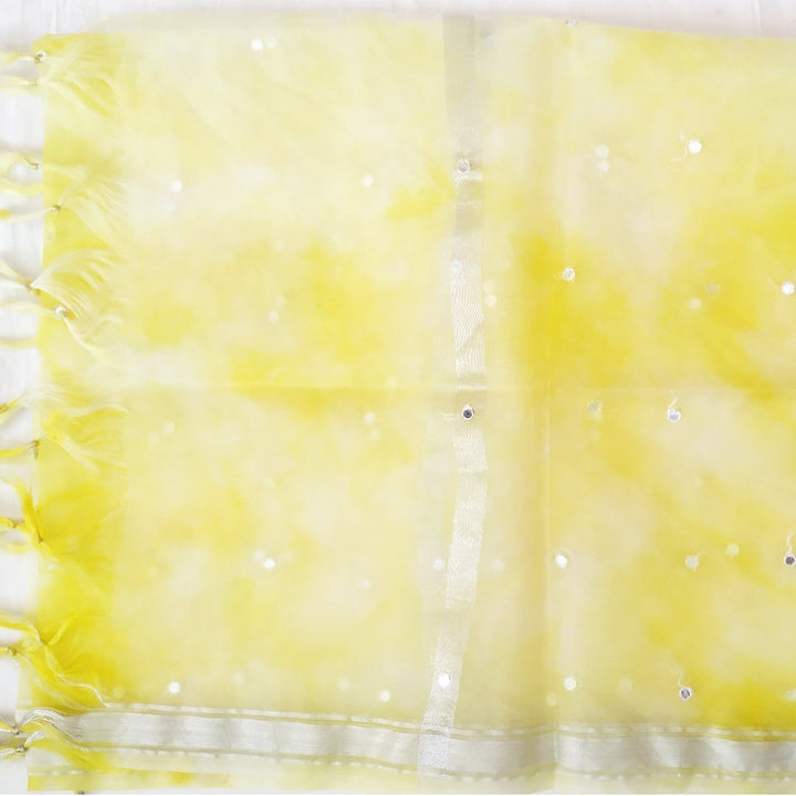 anokherang Dupattas Lemon Tie-Dye Mirror Organza Dupatta