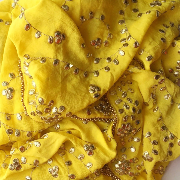 anokherang Dupattas Lemon Yellow Floral Trails Gotta Chiffon Dupatta