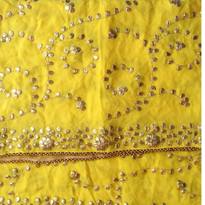 anokherang Dupattas Lemon Yellow Floral Trails Gotta Chiffon Dupatta