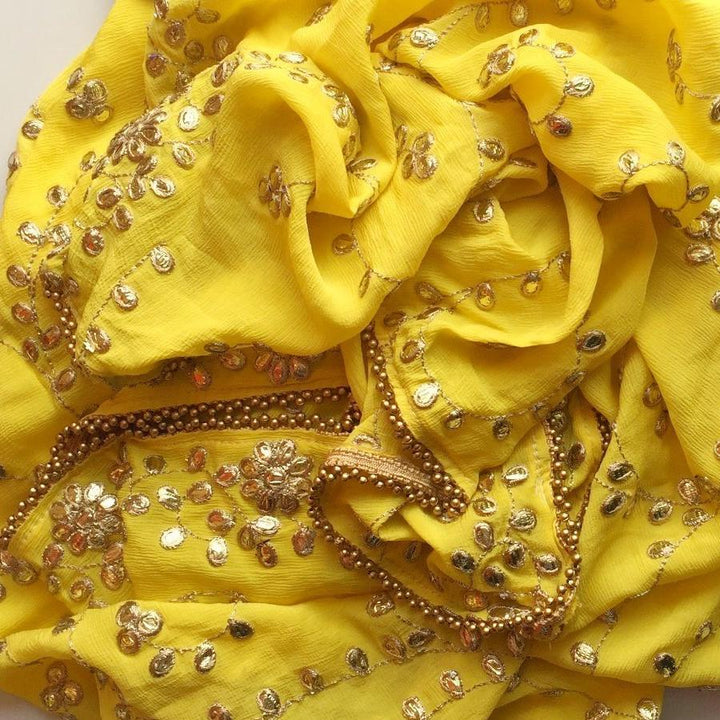 anokherang Dupattas Lemon Yellow Floral Trails Gotta Chiffon Dupatta