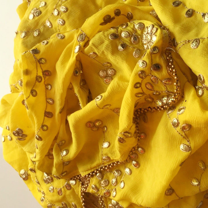 anokherang Dupattas Lemon Yellow Floral Trails Gotta Chiffon Dupatta