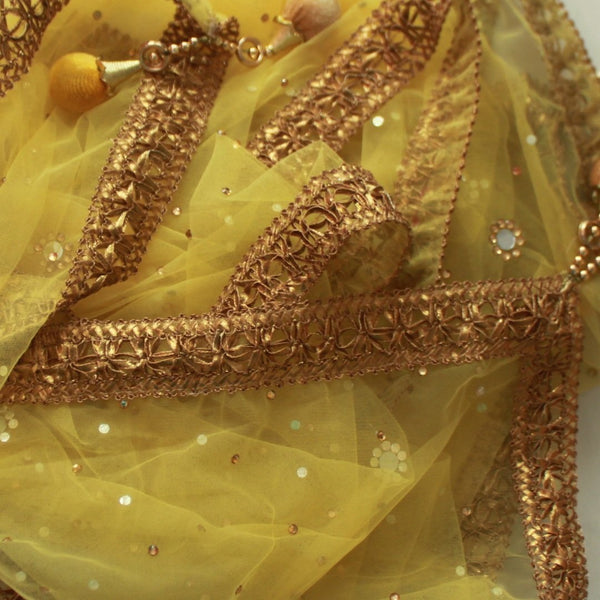 anokherang Dupattas Lemon Yellow Net Mirror Stone Dupatta