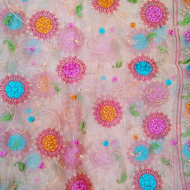 anokherang Dupattas Light Peach Floral Embroidered Organza Dupatta