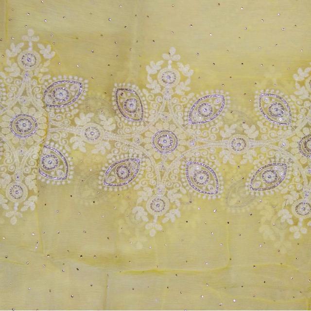 anokherang Dupattas Light Yellow Thread Embroidered Chiffon Dupatta