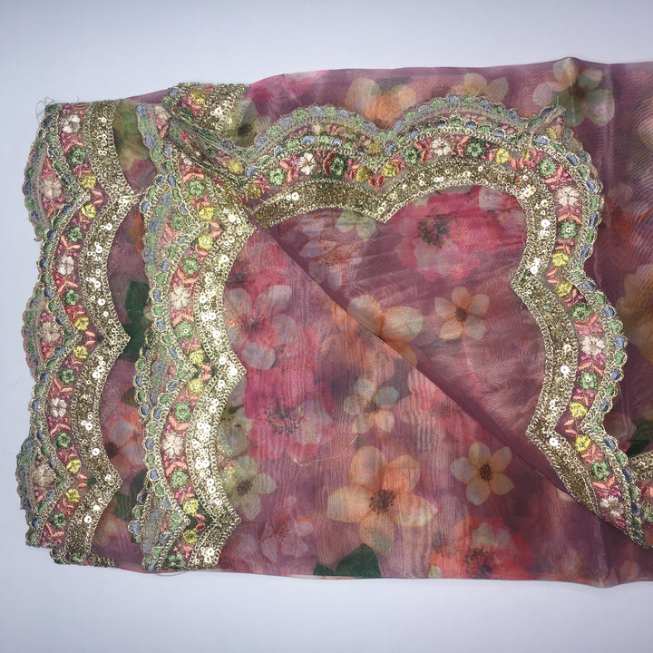 anokherang Dupattas Lilac Thread & Sequence Scalloped Floral Organza Dupatta