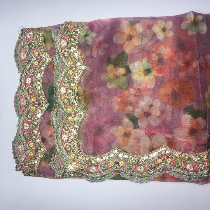 anokherang Dupattas Lilac Thread & Sequence Scalloped Floral Organza Dupatta