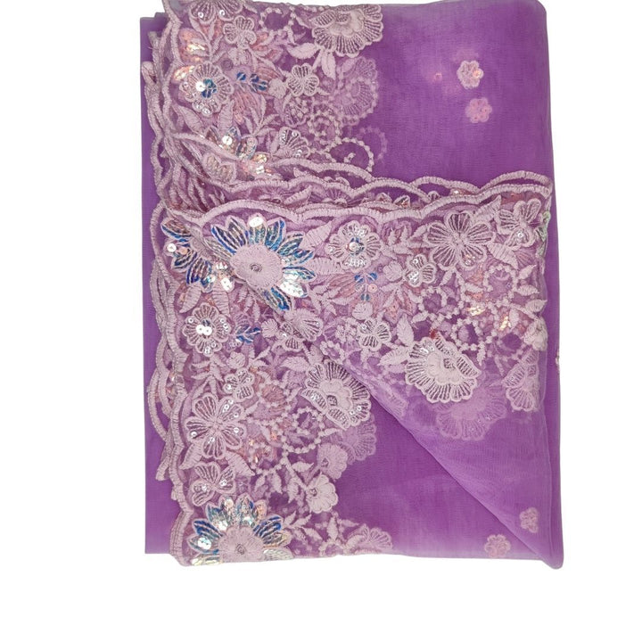 anokherang Dupattas Lilac Wonder Embroidered Scalloped Net Dupatta