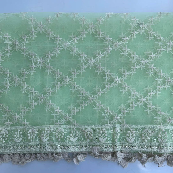 anokherang Dupattas Lime Green Floral Chikankari Net Dupatta