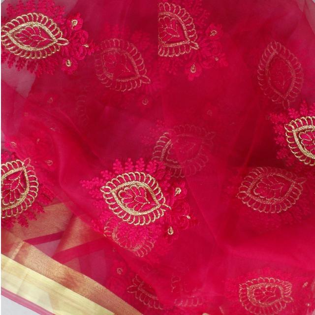 anokherang Dupattas Magenta Gold Embroidered Organza Dupatta