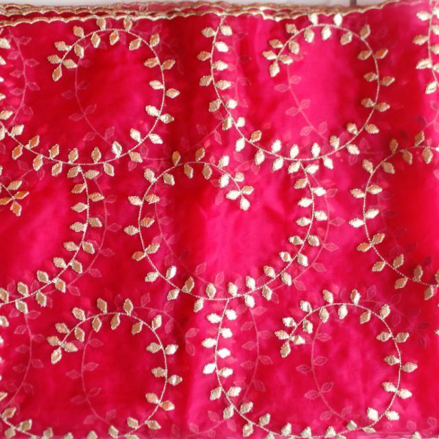 anokherang Dupattas Magenta Gotta Patti Leaf Organza Dupatta
