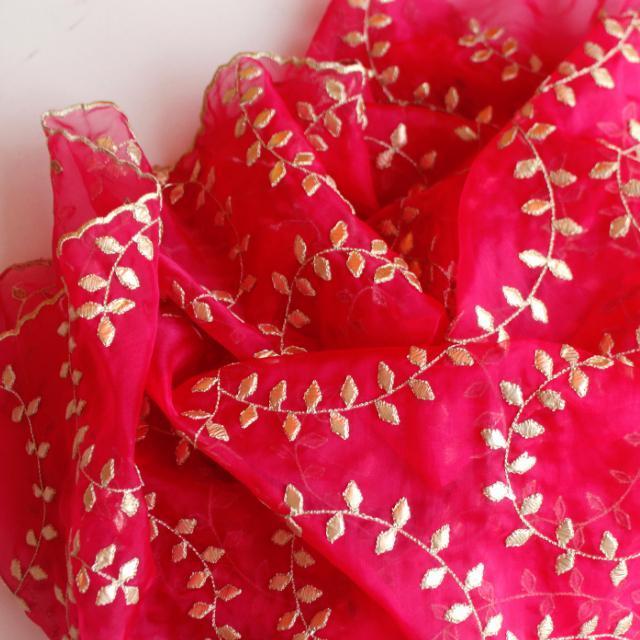 anokherang Dupattas Magenta Gotta Patti Leaf Organza Dupatta