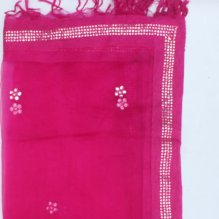 anokherang Dupattas Magenta Mirror and Gotta Flower Organza Dupatta