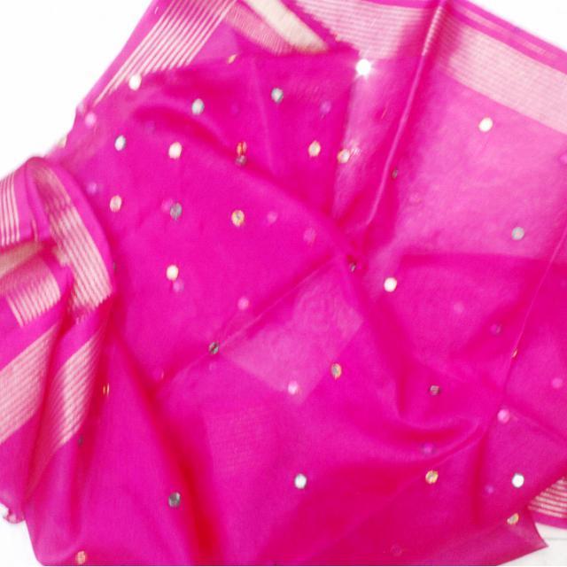 anokherang Dupattas Magenta Mirror Work Organza Dupatta