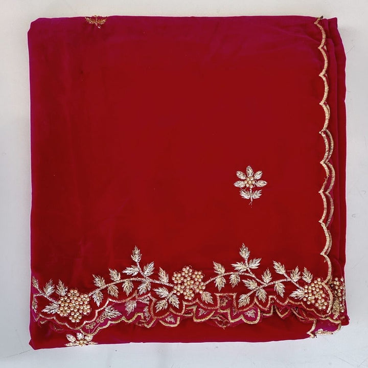 anokherang Dupattas Magenta Thread and Pearls Embroidered Velvet Dupatta