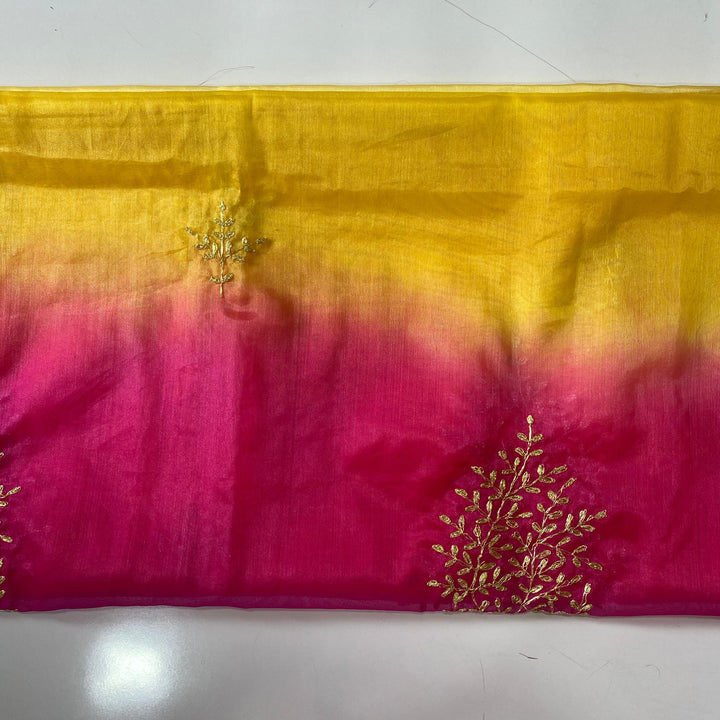 anokherang Dupattas Magenta Yellow Festive Embroidered Organza Dupatta