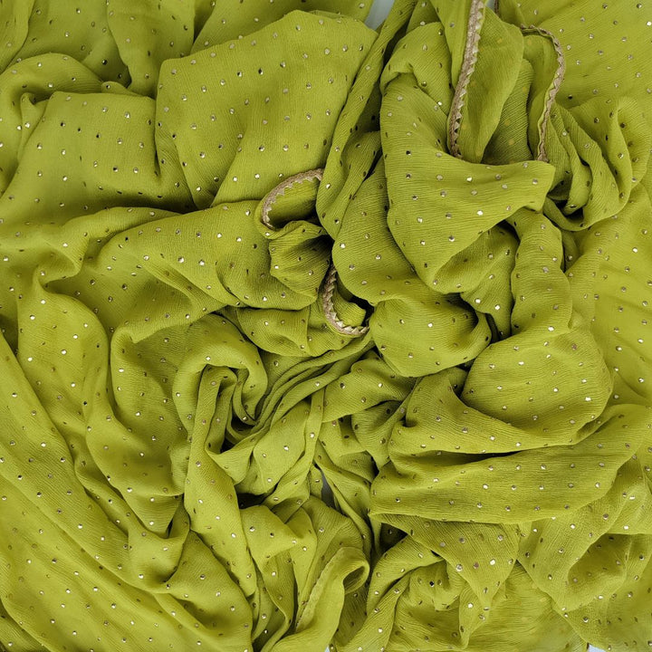 anokherang Dupattas Magical Lime Green Foil Printed Georgette Dupatta