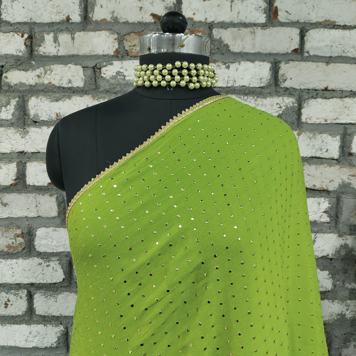 anokherang Dupattas Magical Lime Green Foil Printed Georgette Dupatta