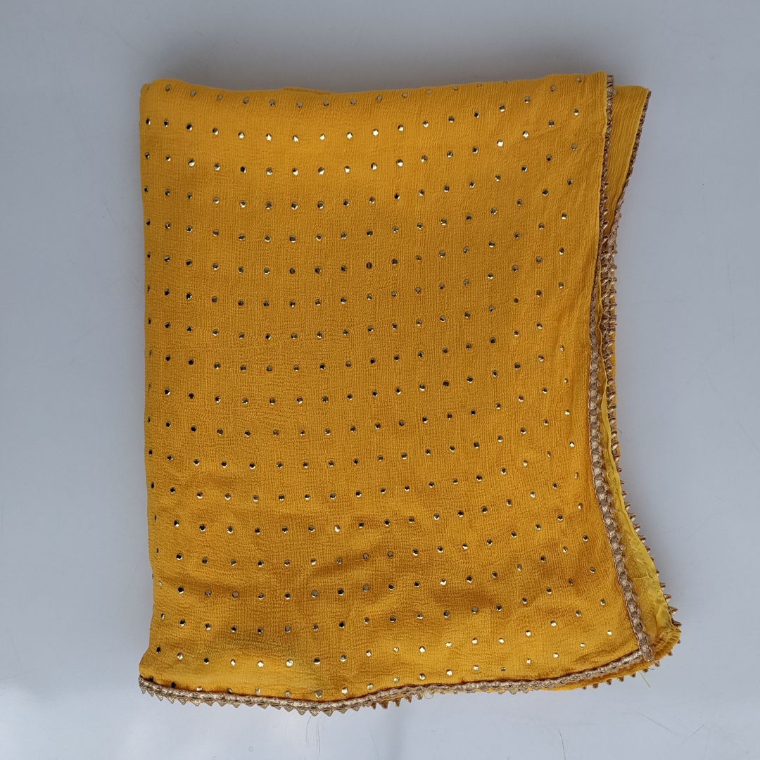 Mustard dupatta with golden foil print main image 1