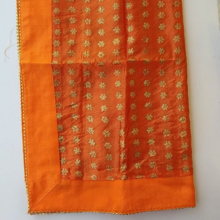 anokherang Dupattas Mandarin Orange Foil Silk Dupatta