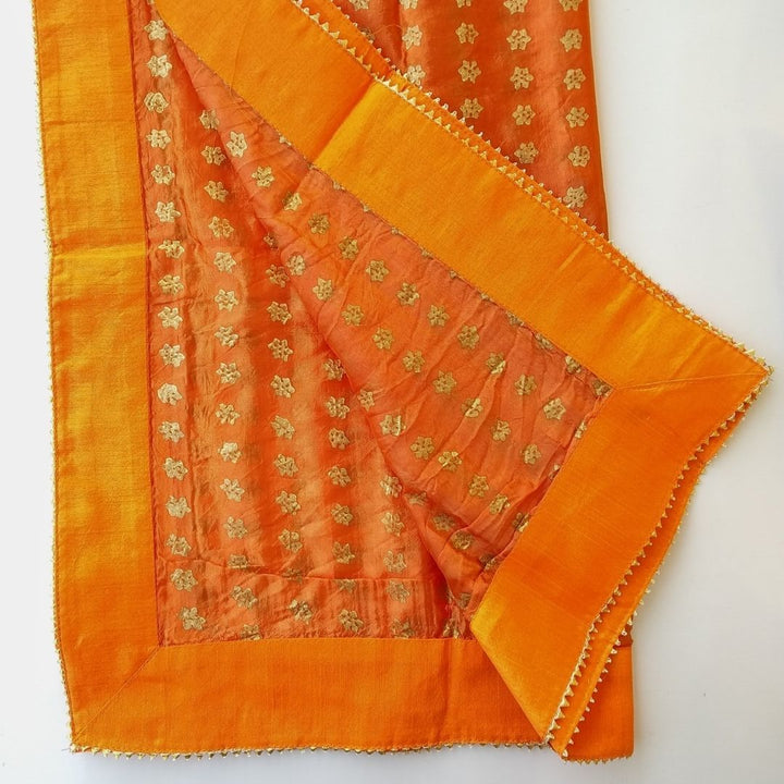 anokherang Dupattas Mandarin Orange Foil Silk Dupatta