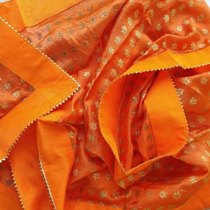 anokherang Dupattas Mandarin Orange Foil Silk Dupatta