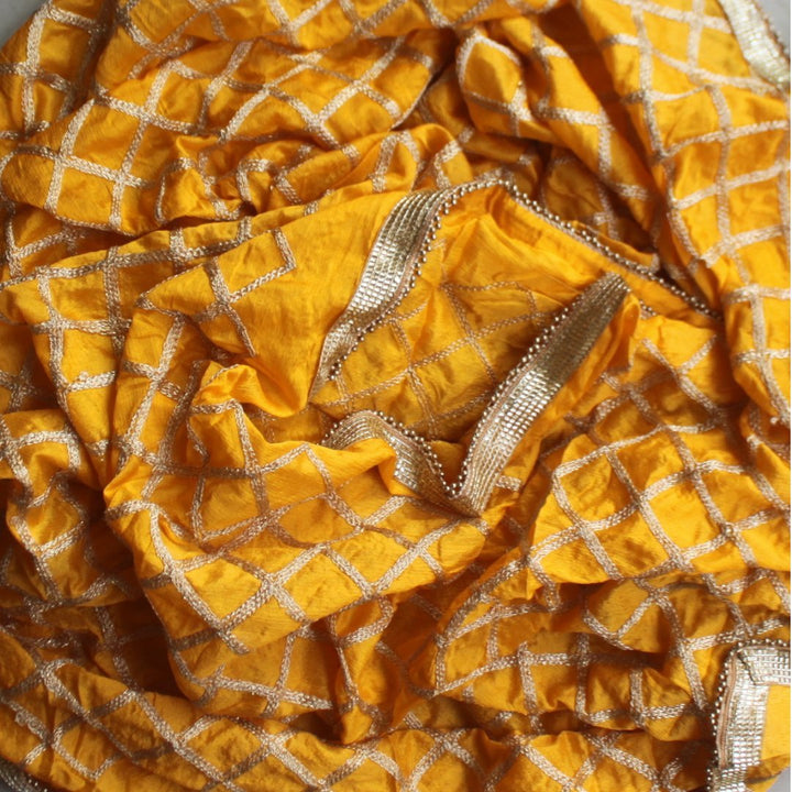 anokherang Dupattas Marigold Yellow Criss cross Dupatta