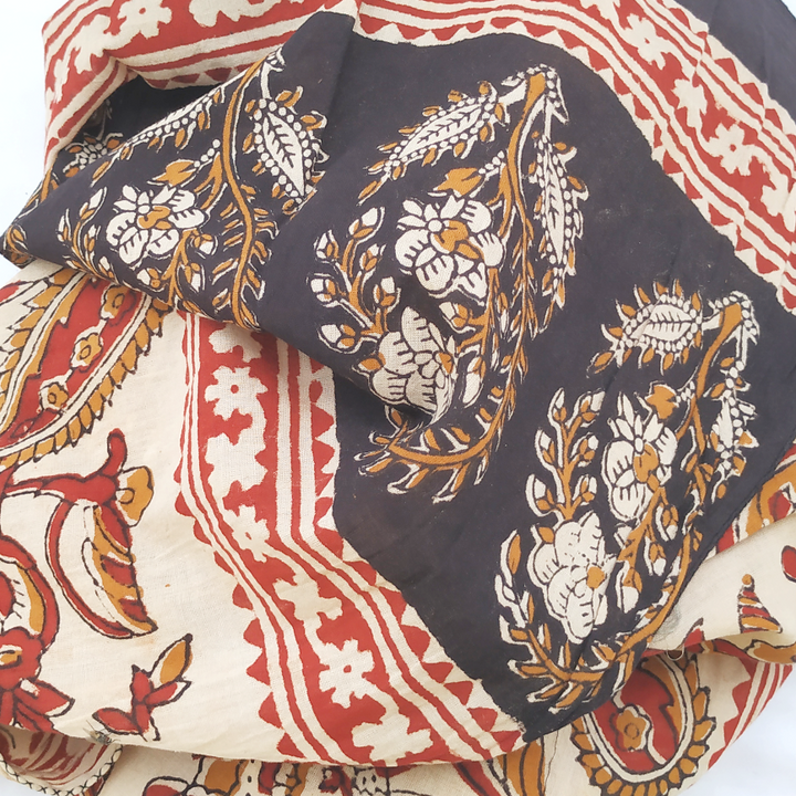 anokherang Dupattas Maroon Black Paisley Kalamkari HandCrafted Stole