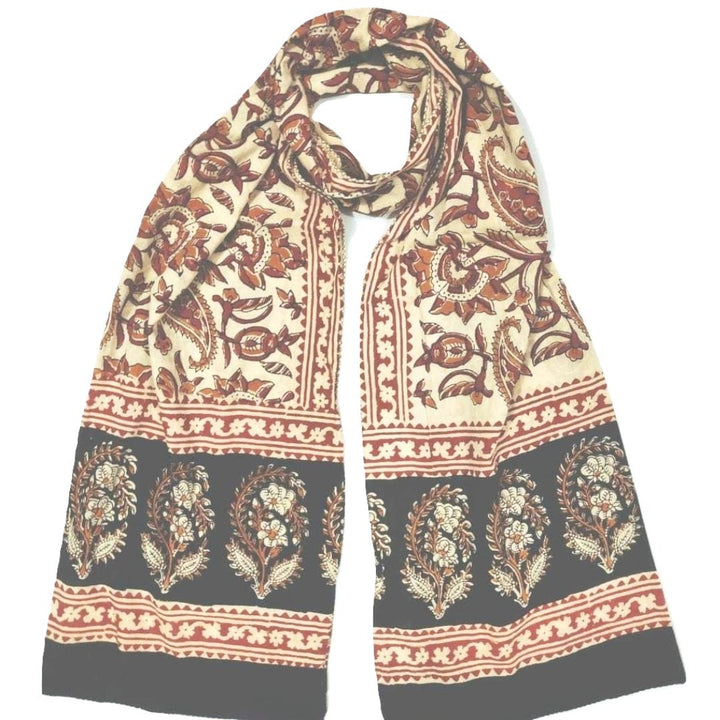 anokherang Dupattas Maroon Black Paisley Kalamkari HandCrafted Stole