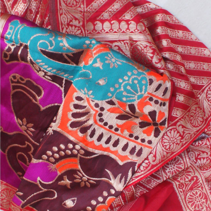 anokherang Dupattas Maroon Elephant Banarsi Stole