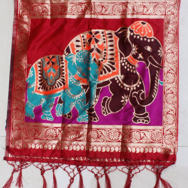 anokherang Dupattas Maroon Elephant Banarsi Stole