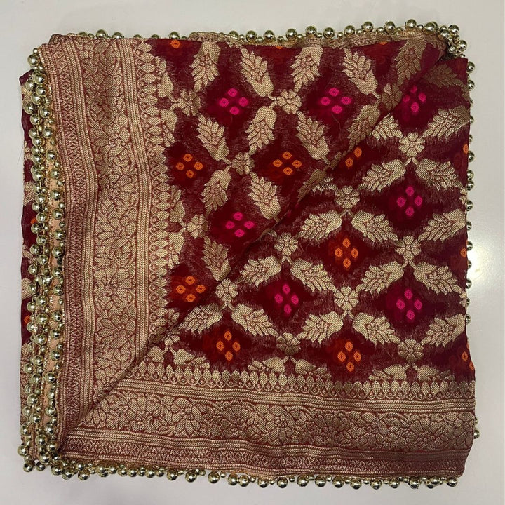 anokherang Dupattas Maroon Festive Georgette Banarsi Dupatta
